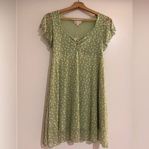 See You Monday Green Dress with Floral Accents
